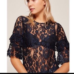Reformation Navy Lace Marie Top NWT